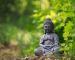 Buddha statue outside on nature and green background